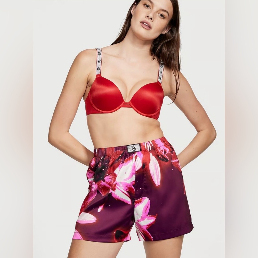 NWT Victoria's Secret Satin Rhinestone Patch Boxer Shorts
